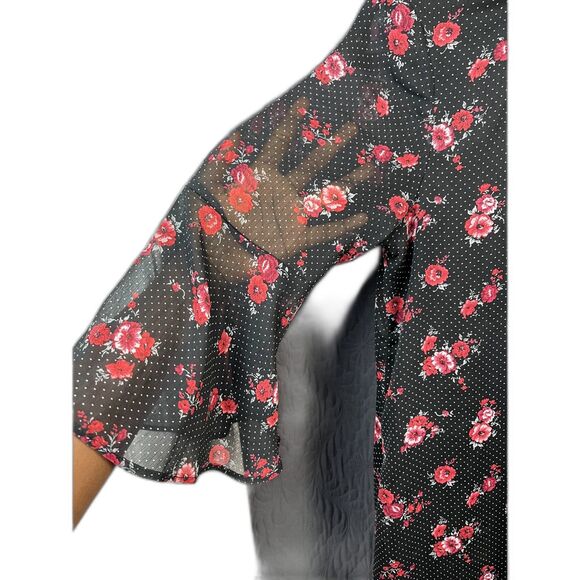JM Studio By John Meyer Floral Small Dot Sheer Bell Sleeve Dress SZ 10:Pre-Owned - Picture 4 of 10